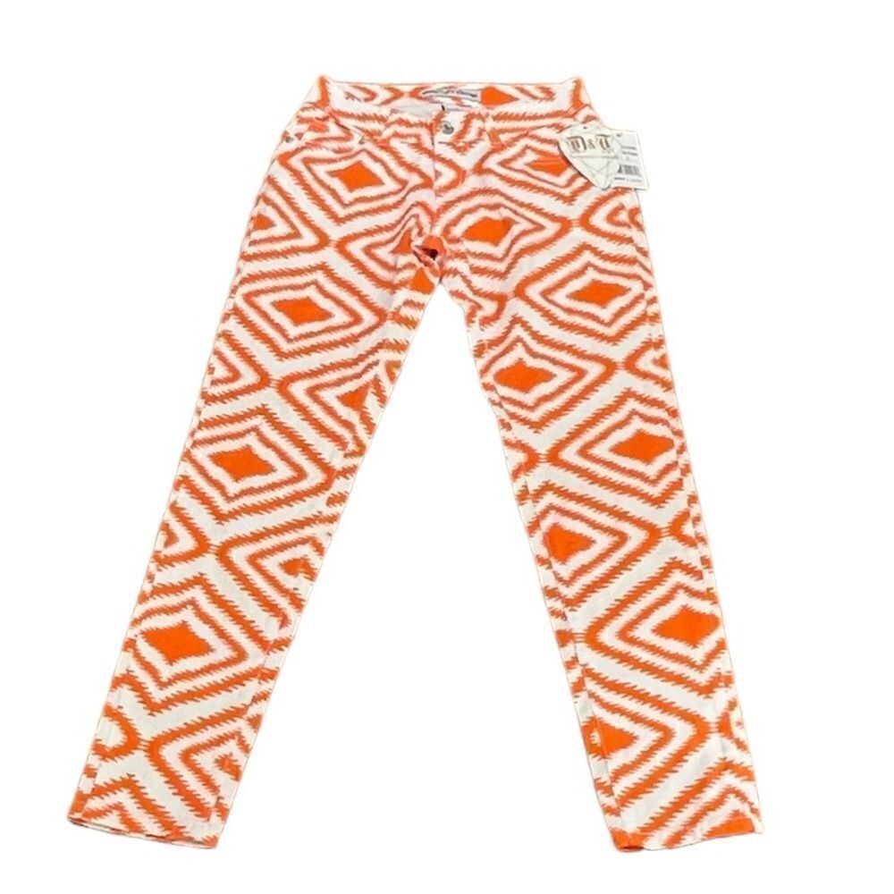 Diamonds And Threads Juniors Orange‎ And White Retro Golden Poppy Pants, Size 5